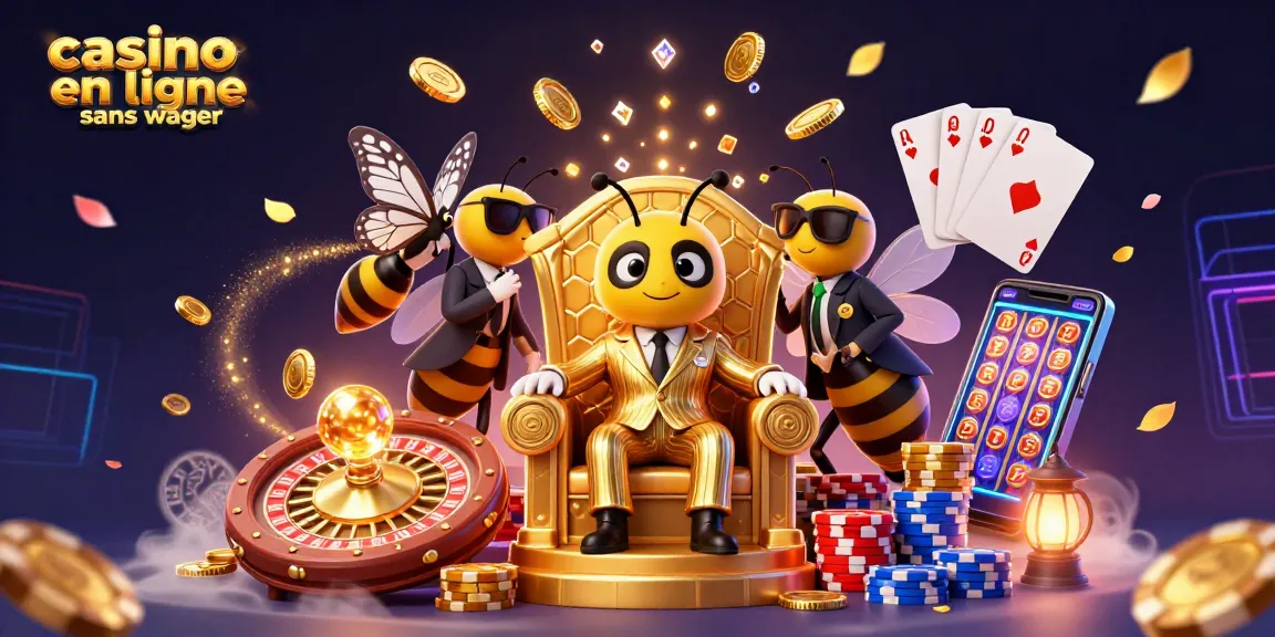 Plongez dans l'univers du casino en ligne sans wager avec une illustration dynamique des jeux et promotions.