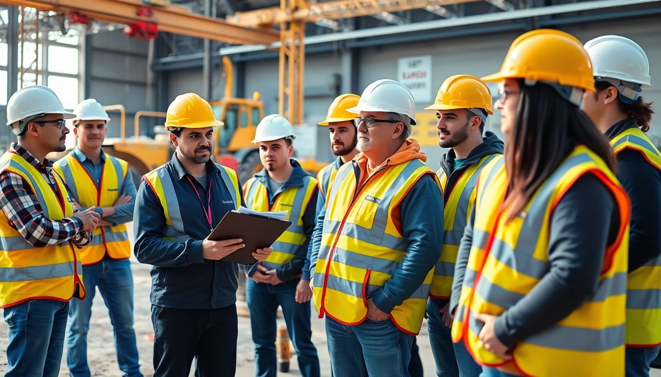 Construction safety training session where workers engage actively with safety protocols.