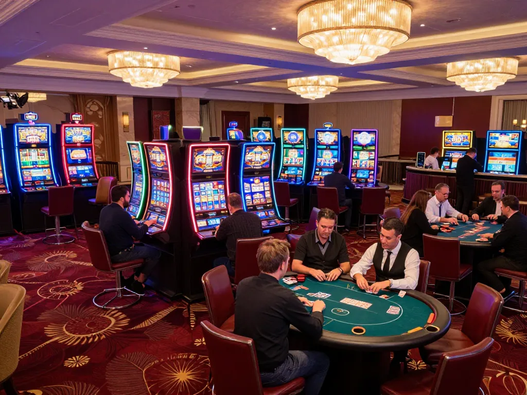 Players engaged in thrilling gameplay at MM 88 casino, showcasing vibrant slot machines and exciting table games.