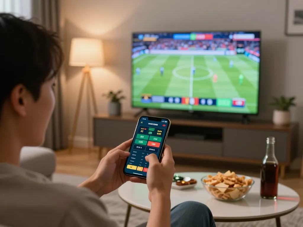 56WIN sports betting moment with user placing live bet on smartphone during a game.