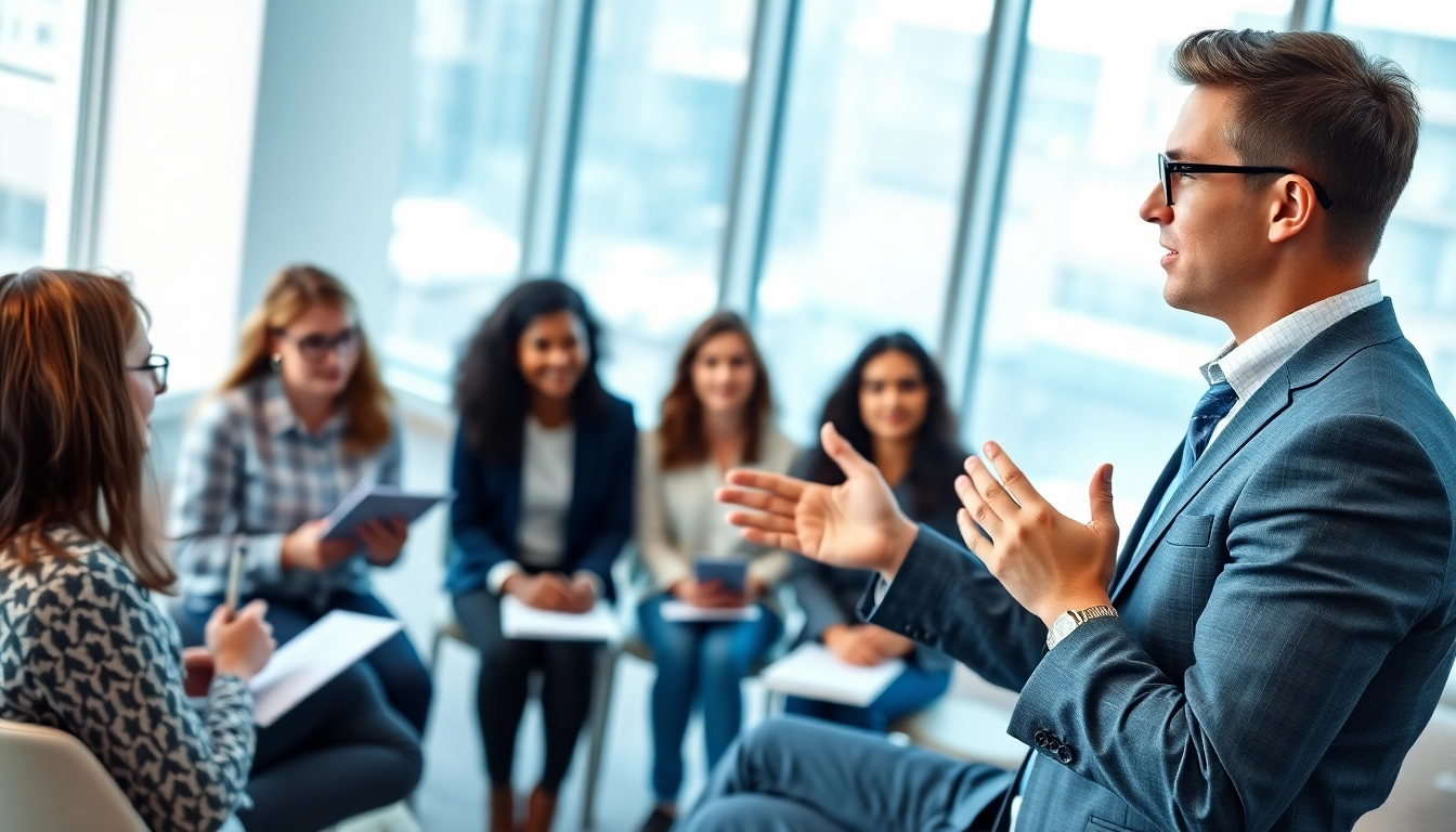 Business coach near me facilitating a workshop in a bright, modern office setting.