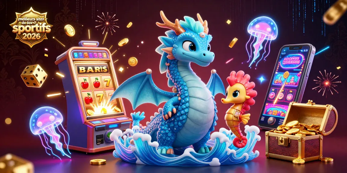 Vivez l'excitation des meilleurs sites de paris sportifs 2026 avec cette illustration captivante d'un dragon azur et des jeux dynamiques.