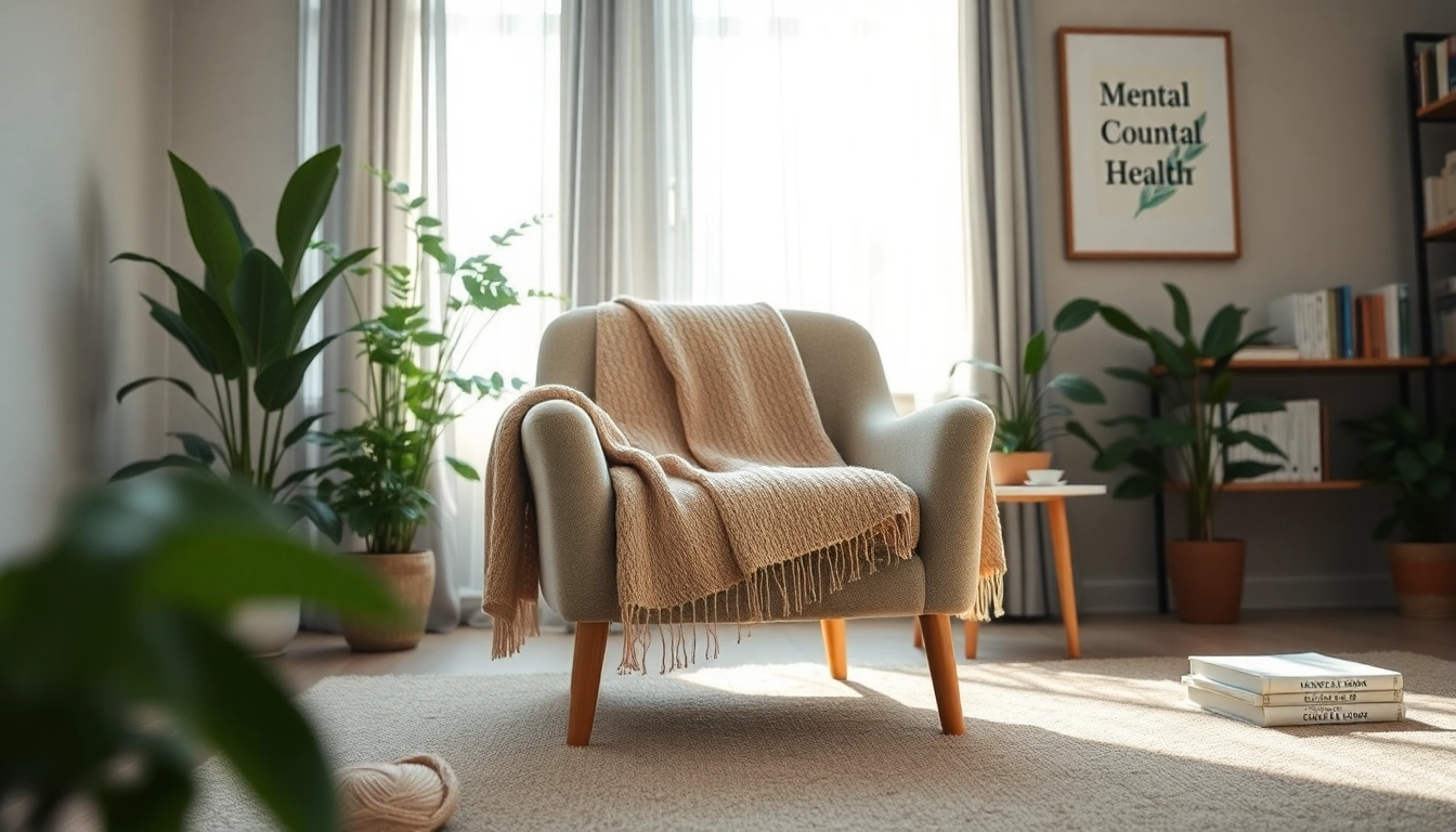Engaging Counselling Services atmosphere with a cozy armchair and calming decor for a therapeutic feel.