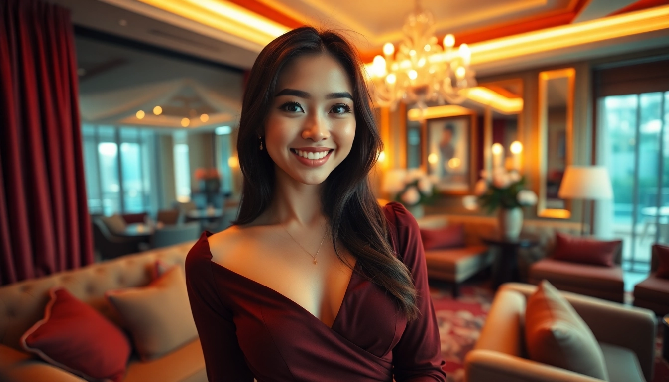 Singapore escort offering a luxurious experience in a sophisticated setting, showcasing elegance and confidence.
