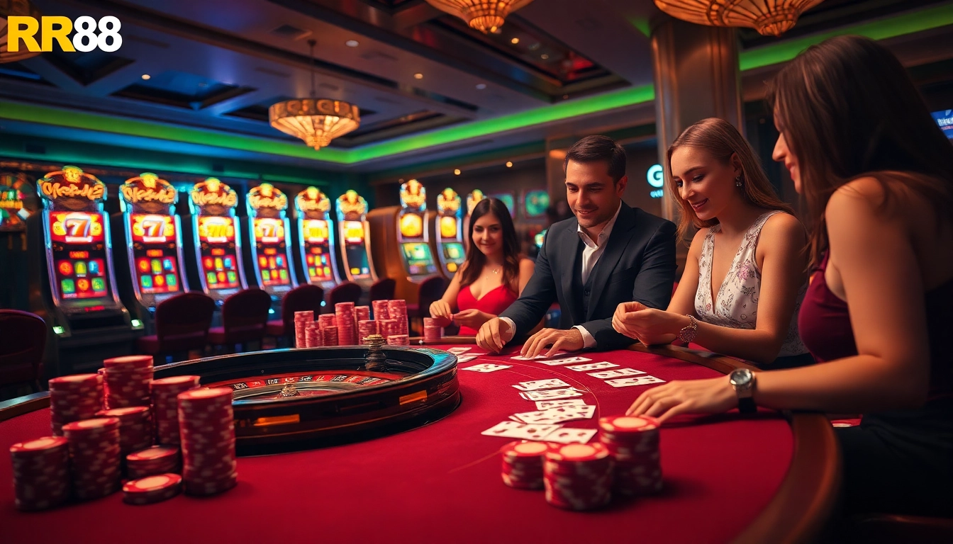 Players immersed in a thrilling RR88 casino experience with vibrant tables and exciting gameplay.