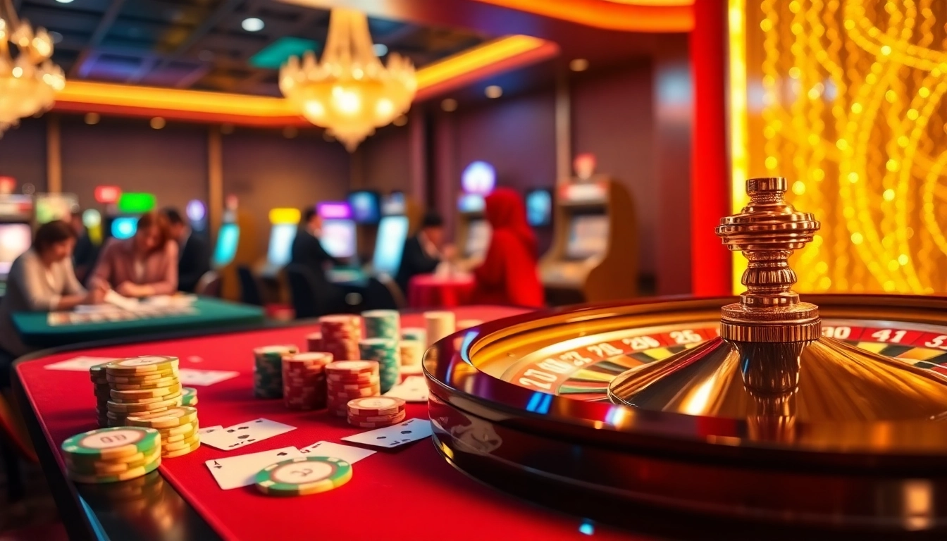 Tobet88 gaming experience with vibrant casino tables and players engaging in action.