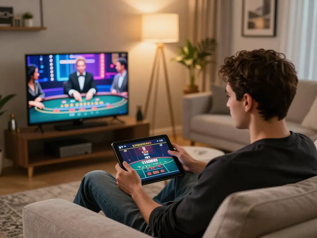 Engaging online gaming experience at https://tg88.golf/ showcasing live dealer blackjack on a tablet.