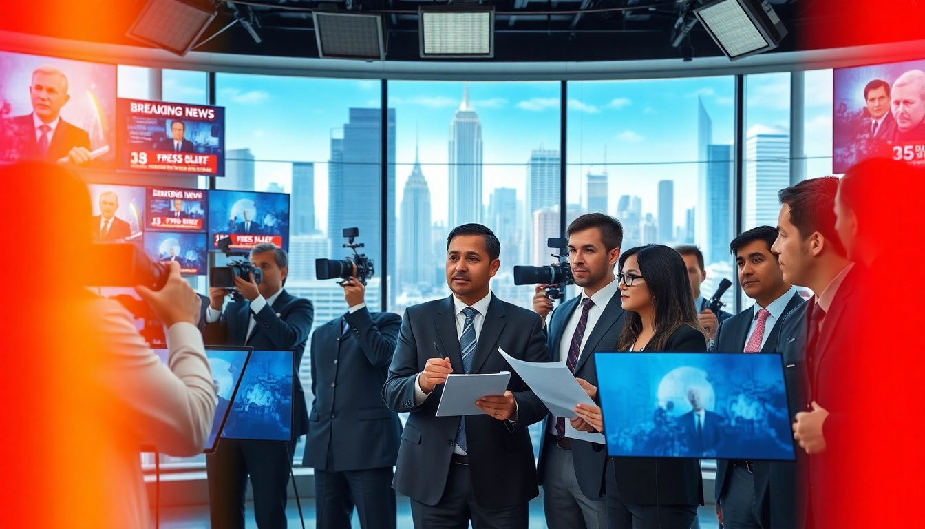 Reporters collaborating in a newsroom reflecting the essence of https://www.thedailynewsonline.com in energetic interactions.