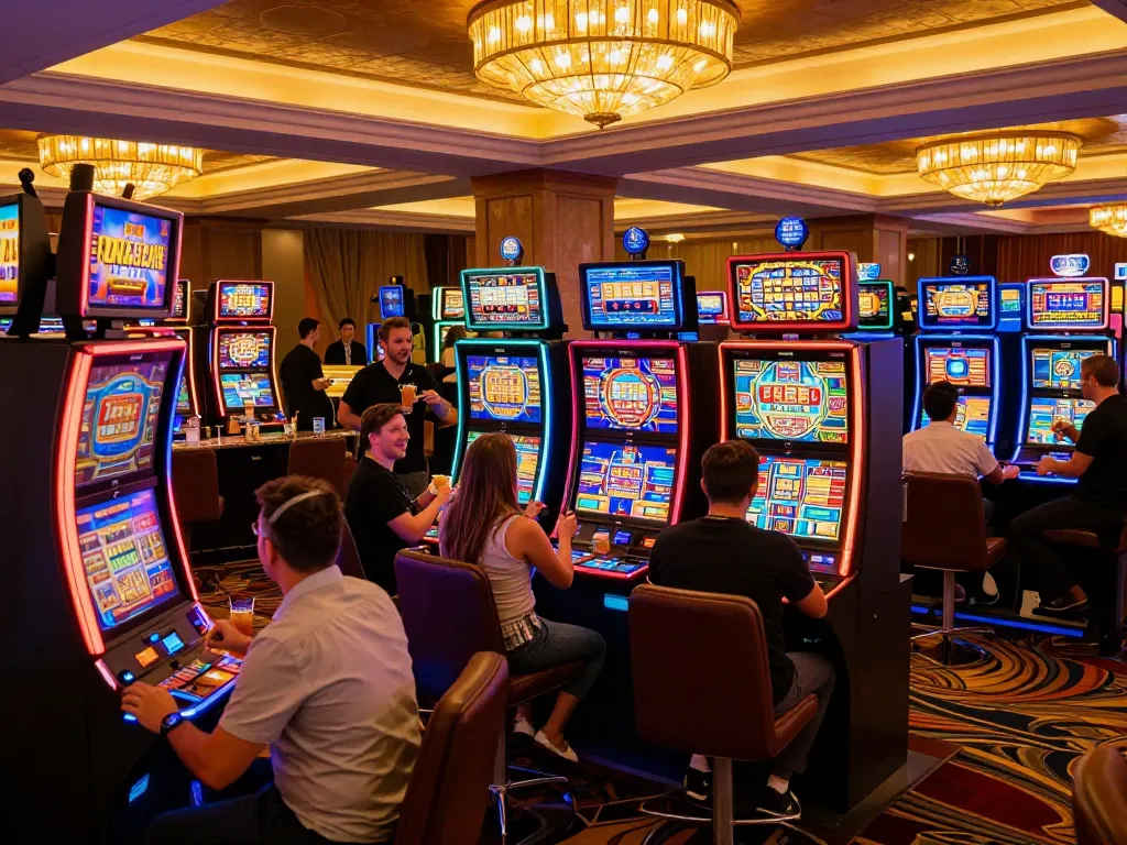 Players enjoying vibrant slots at Nhà cái DABET casino with excitement in the air
