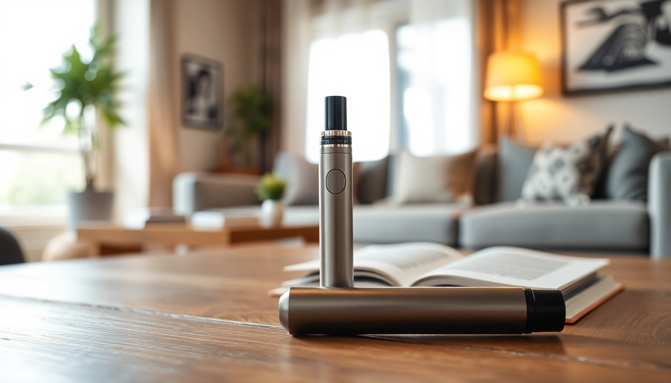 Exquisite Vape Pen displayed beautifully on a wooden table with plant and book.