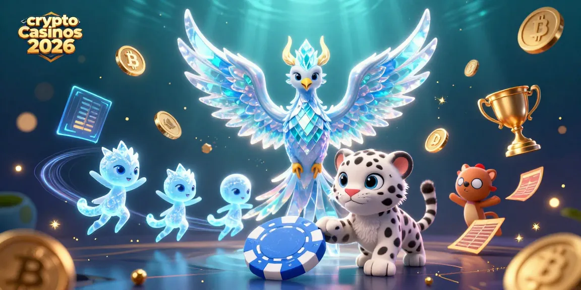 Illustration captivante des crypto casinos 2026, avec un phénix de glace et des éléments de casino dynamiques.