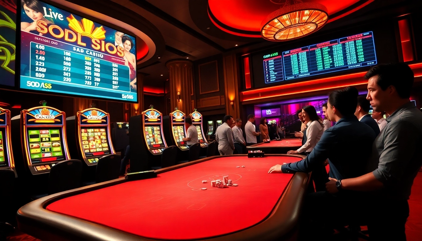 Exciting gameplay at SODO CASINO with vibrant slot machines and poker tables.