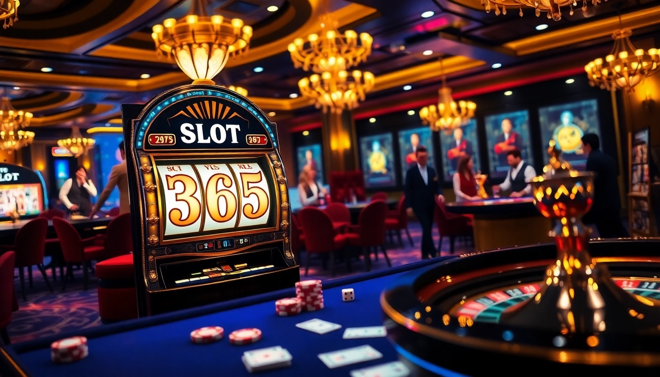 Players enjoying thrilling games at the SLOT 365 casino with vibrant lights and exciting machines.
