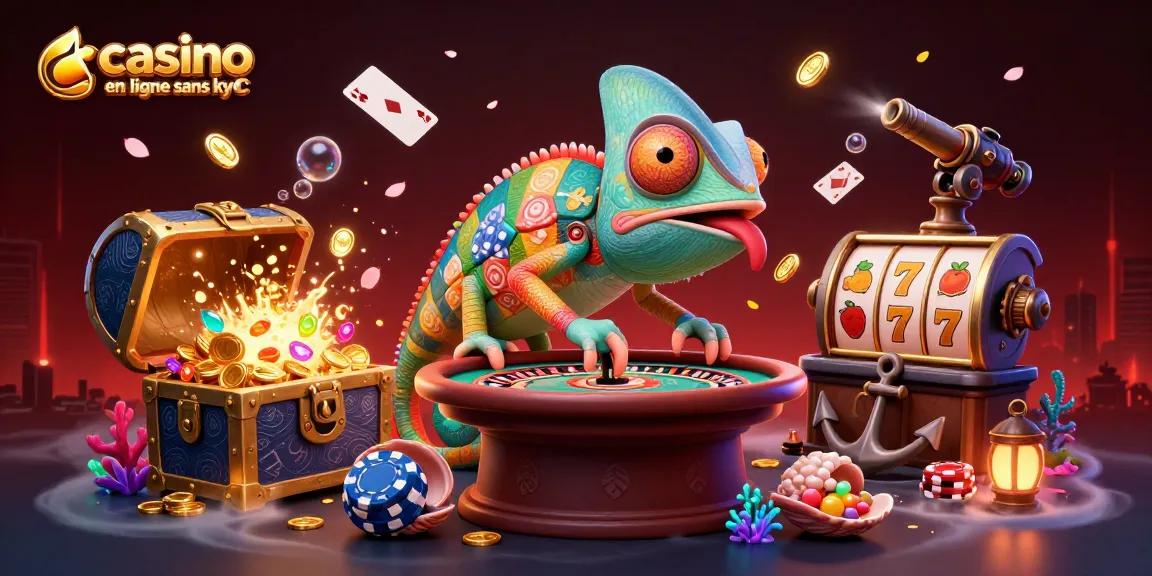 Cliquez sur l'expérience de casino en ligne sans KYC avec notre caricature de propriétaire de casino qui attrape des pièces en or.