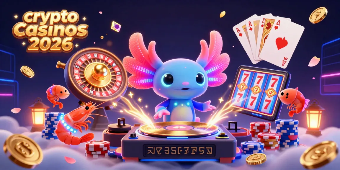 Plongez dans les crypto casinos 2026 avec un DJ axolotl vibrant entouré de bonus scintillants.