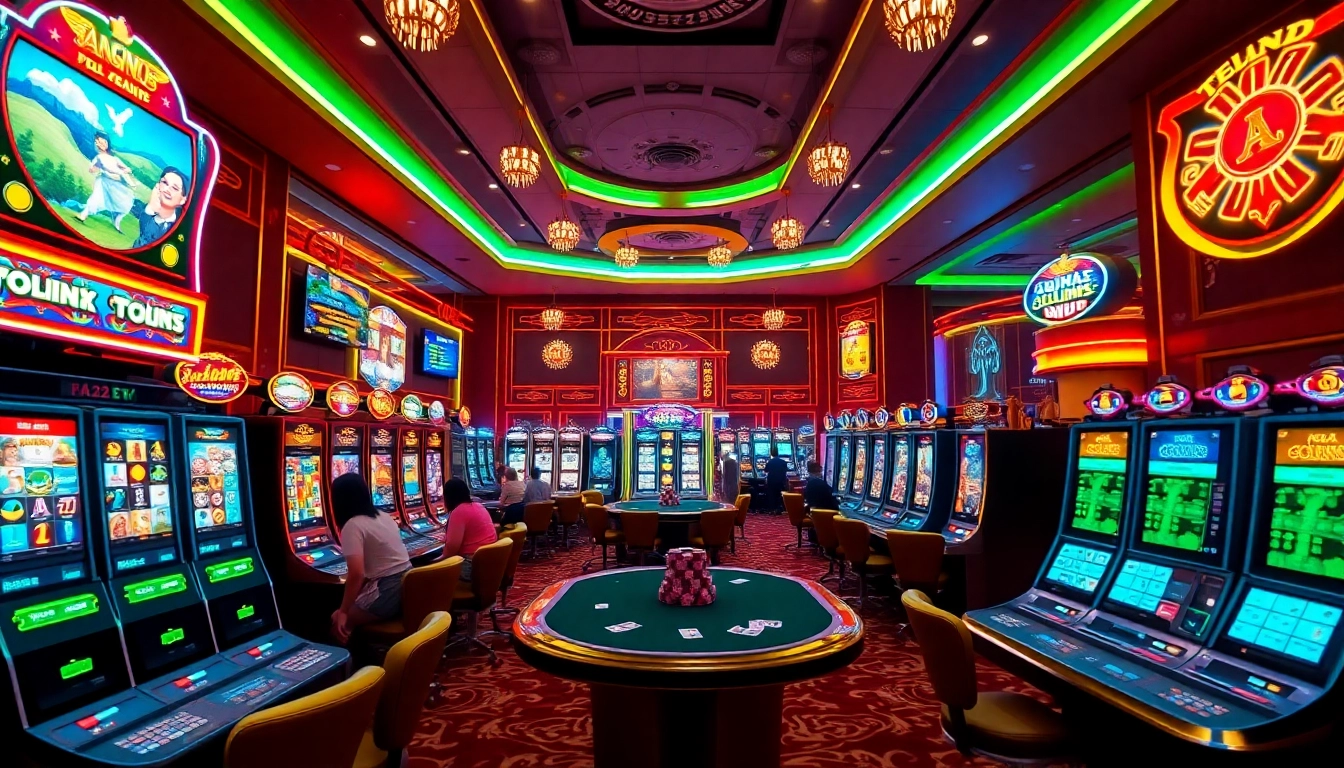 Experience the thrill of slot online terpercaya with vibrant casino visuals of exciting slot machines.