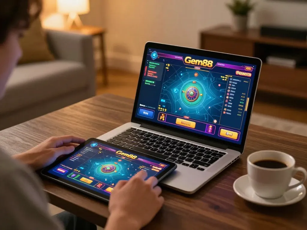 Engaging online gambling gameplay on Gem88, with players enjoying the home gaming atmosphere.
