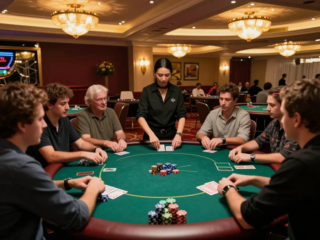 Players strategizing in poker game at casino 5699, showcasing engagement and excitement.