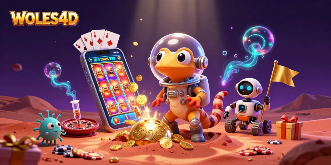 WOLES4D menawarkan pengalaman bermain yang menarik dengan karakter gecko Mars di kasino emas di Mars.