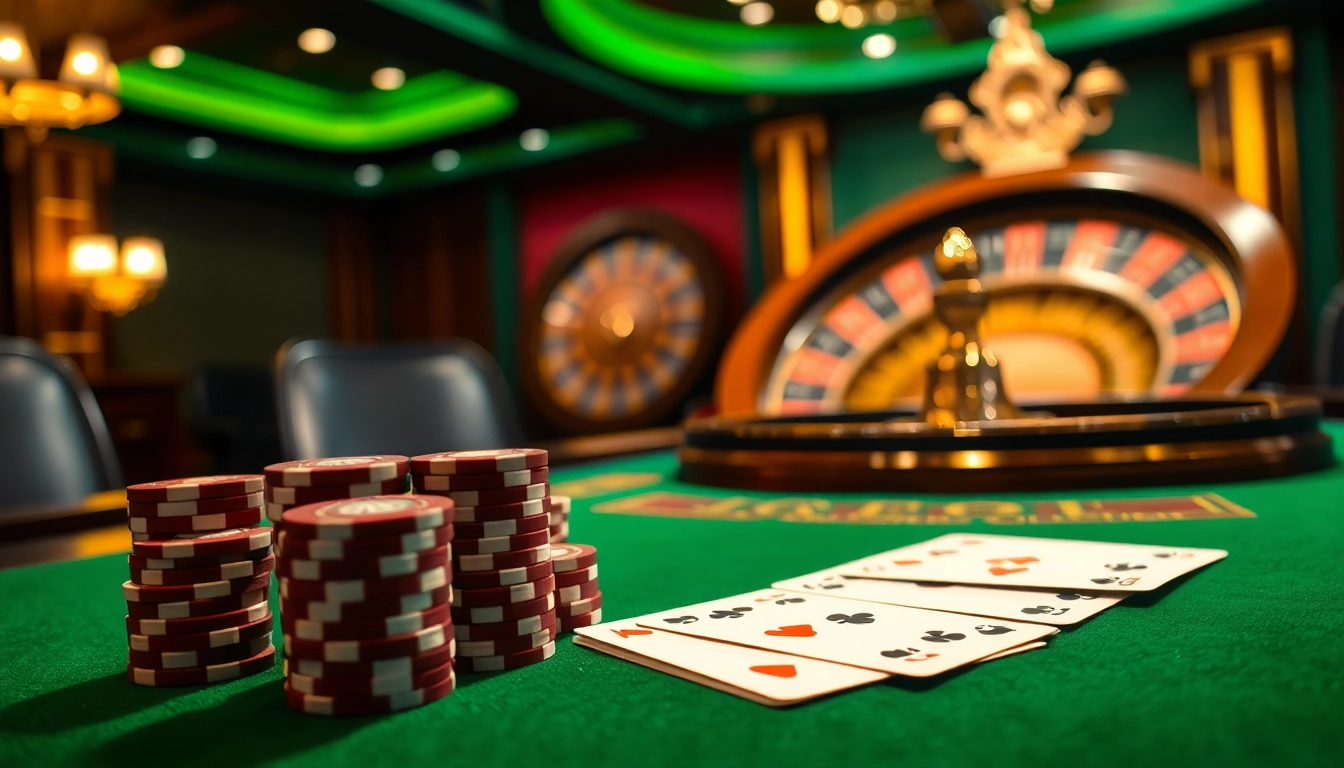 Play idn poker at a luxurious casino table with vibrant poker chips and cards.