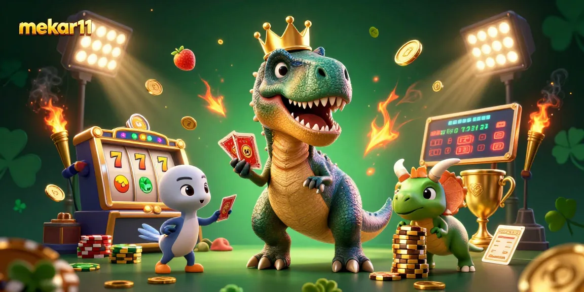 Mekar11 players enjoy slot games with dynamic characters, showcasing jackpots and vibrant casino elements.