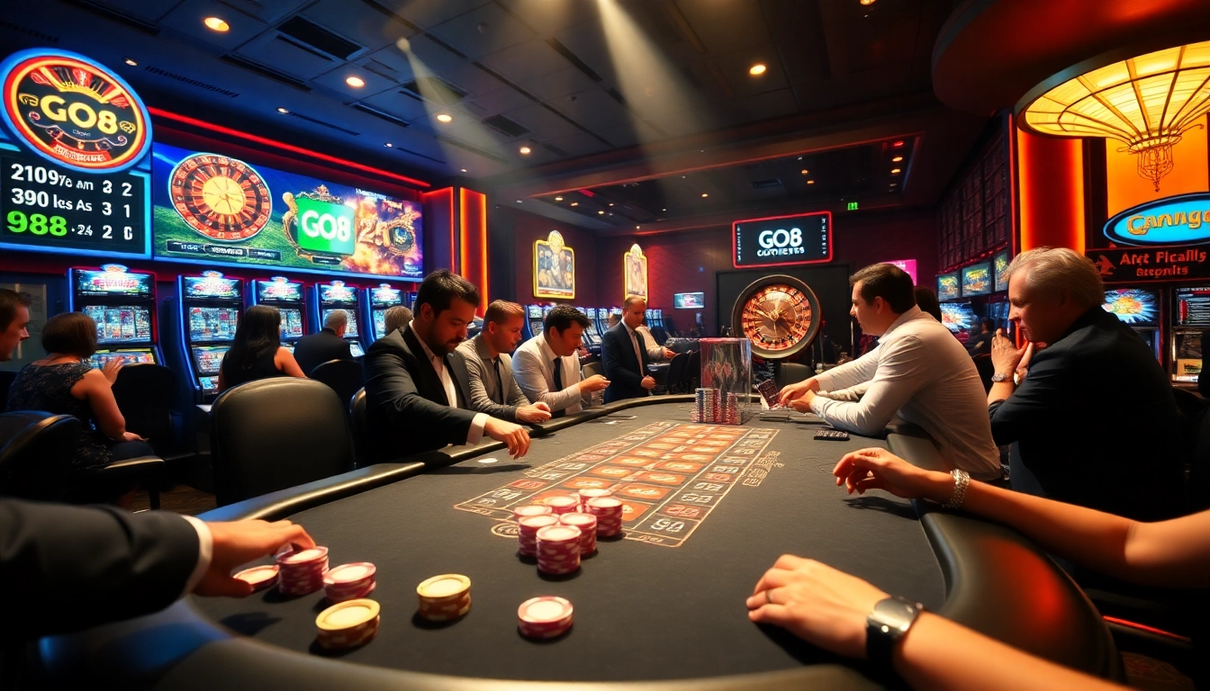 Players enjoying a thrilling poker game at GO8's luxurious casino.