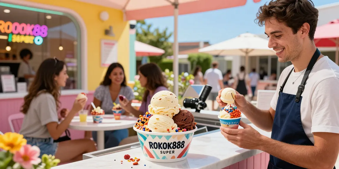Enjoying bold flavors of ROKOK88 rtp ice cream at a vibrant shop.