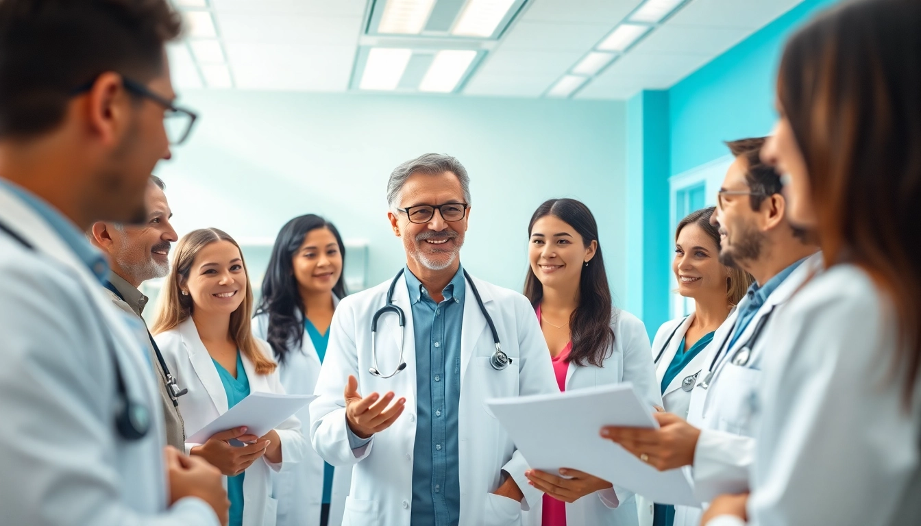 Doctors discussing patient care at a modern clinic showcasing YourGP services.