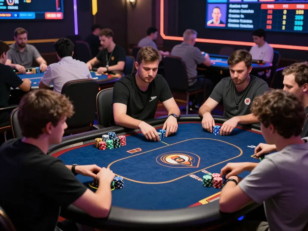 Players strategizing in an online poker game showcasing king garuda-themed interface and vibrant graphics