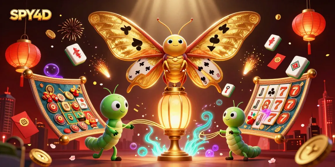 SPY4D menghidupkan suasana kasino dengan kupu-kupu 3D, permainan mahjong, dan banyak simbol keberuntungan.