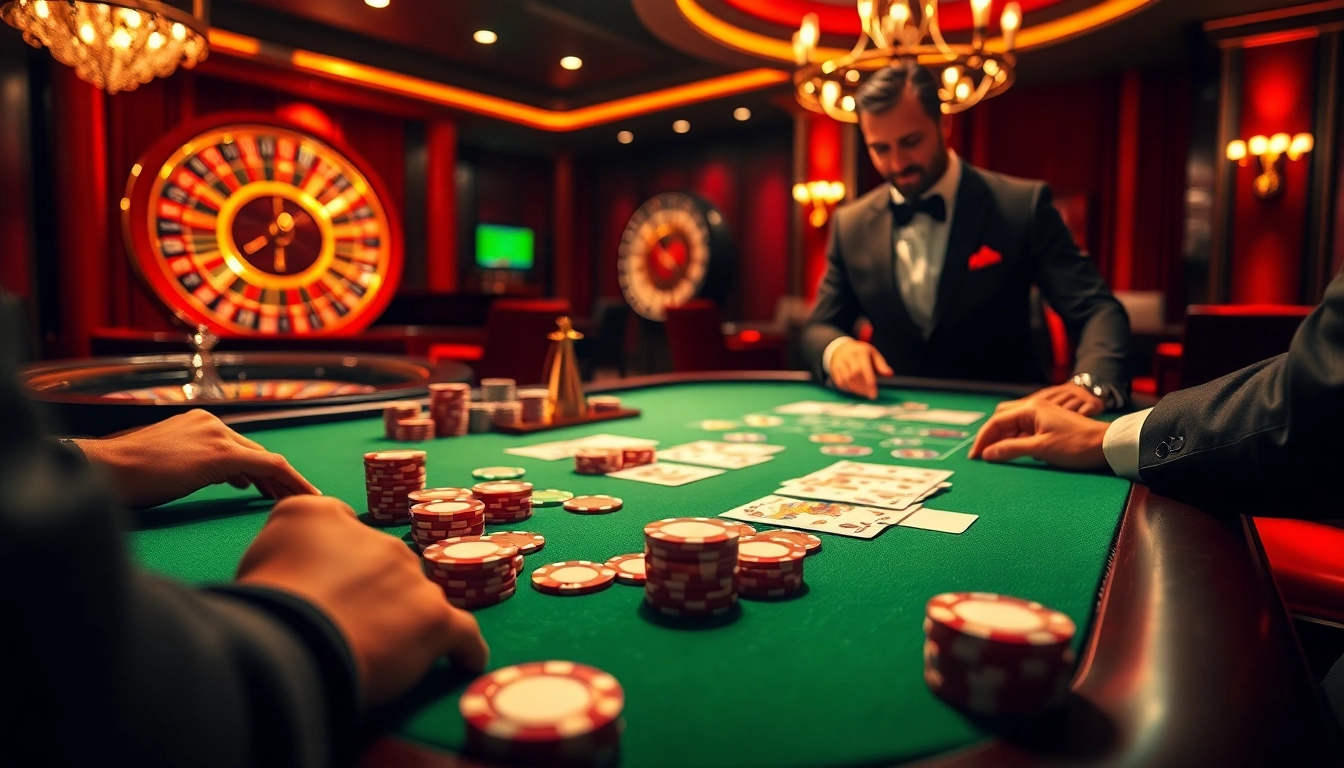 Vivez des moments palpitants dans un casino en ligne avec une atmosphère animée de table de poker.