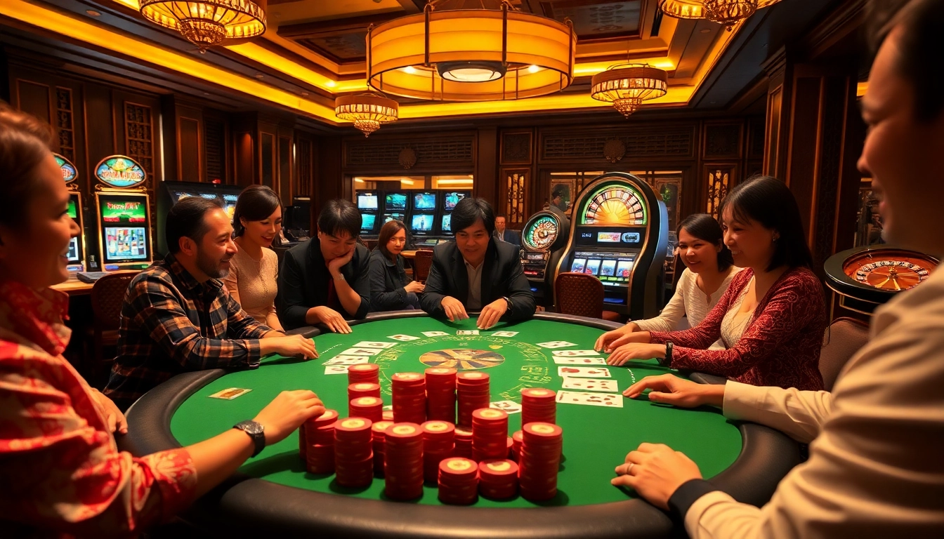 Engaged players enjoying a thrilling k9k9 game at a luxurious casino table.