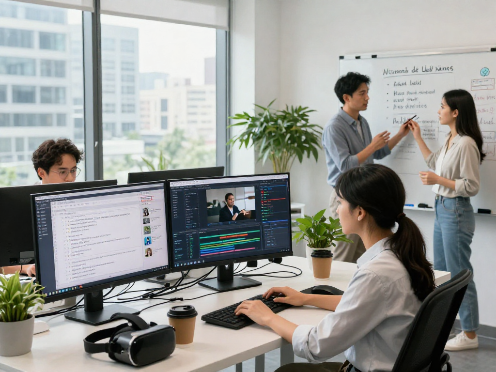 AI image detector team analyzing images and content moderation tools in a modern office.