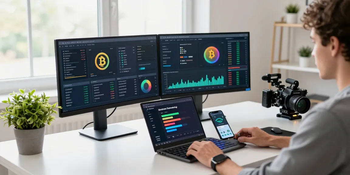 Sustainable bitcoin mining analysis in a modern crypto workspace with blockchain efficiency metrics.