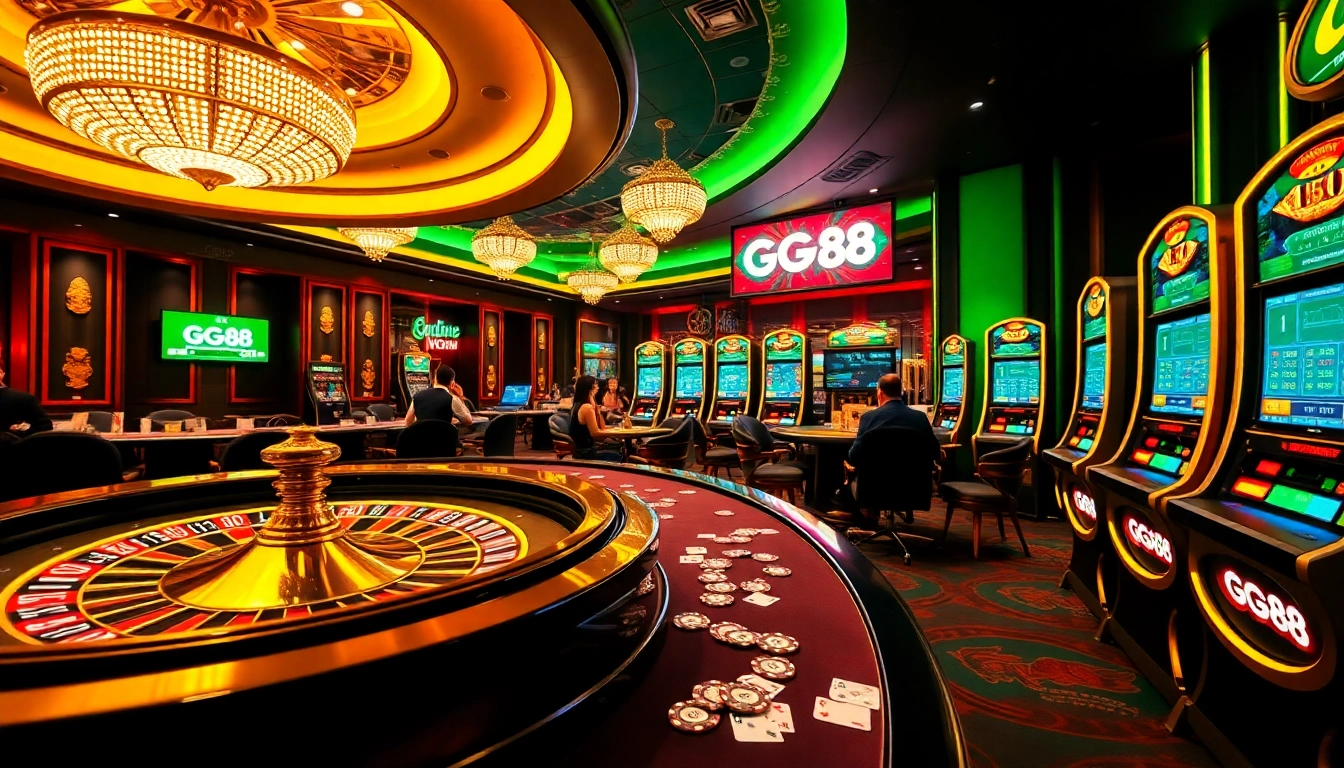 GG88 casino players engaging at exciting tables and slot machines for thrilling online gambling
