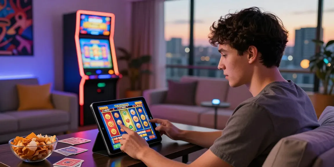 Player engaged with a slot game on a tablet, showcasing the excitement of online slots gaming.
