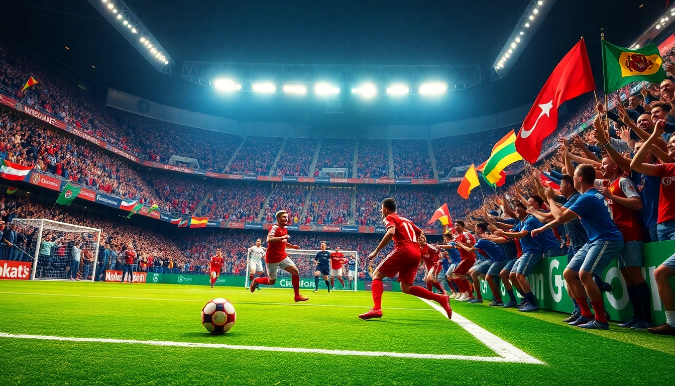 مشهد مباراة كرة قدم مثير يُبرز كورة لايف مع جماهير متحمسة ونشاط حيوي