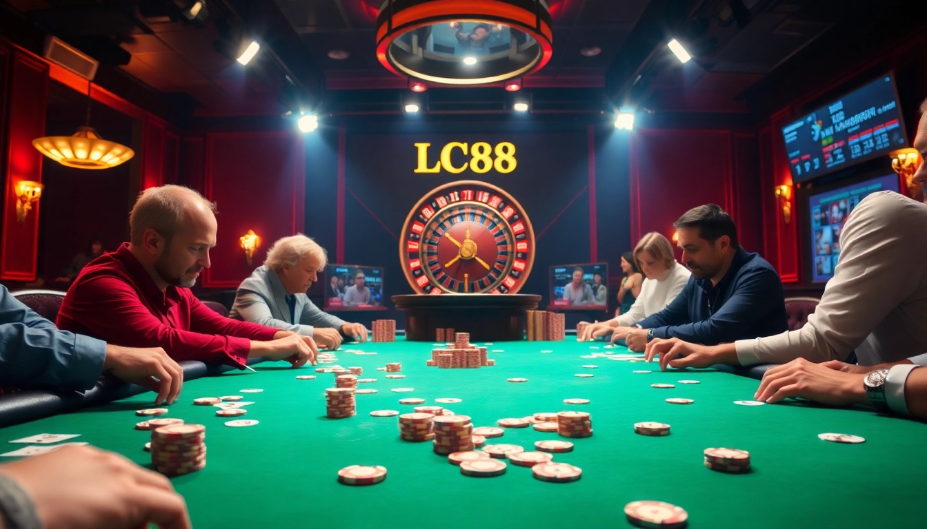 LC88 poker table in an upscale casino setting with players and chips.