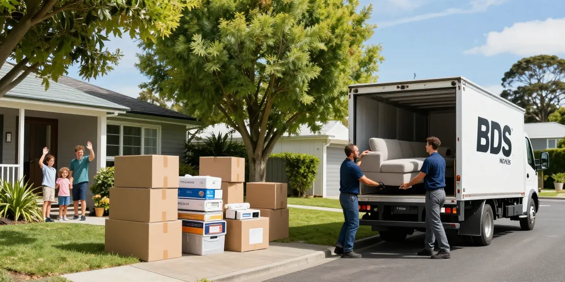 Tauranga movers carefully loading a family's belongings into a truck, showcasing professional moving services in a sunny setting.