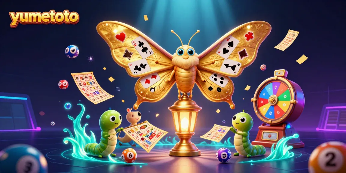 Play exciting lottery games with yumetoto as colorful balls and golden tickets create a festive scene.