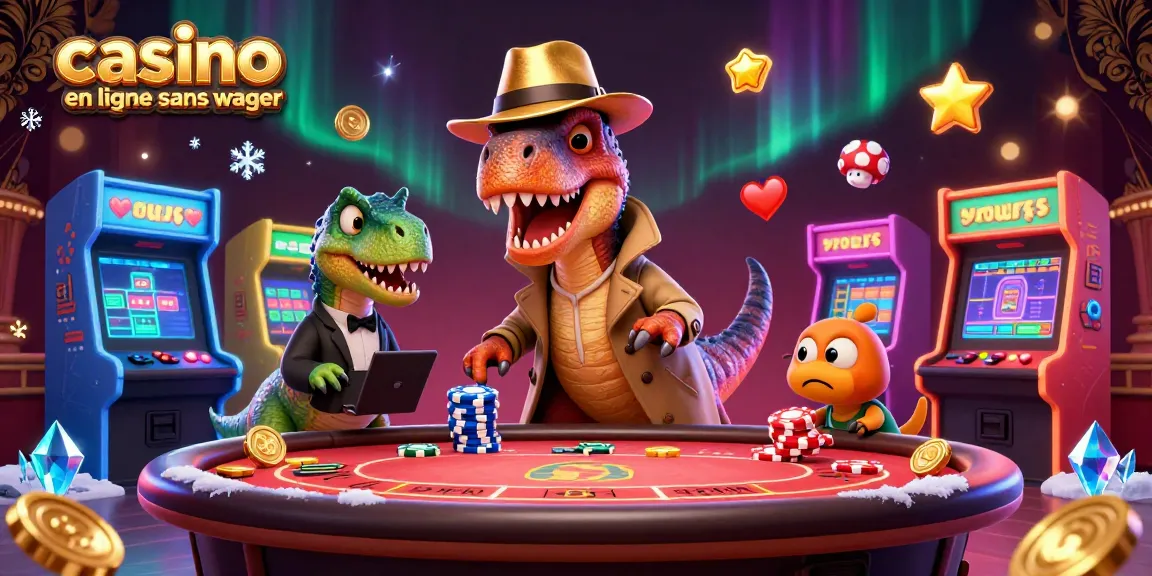 Profitez de l'illustration d'un casino en ligne sans wager avec un vélociraptor au blackjack.