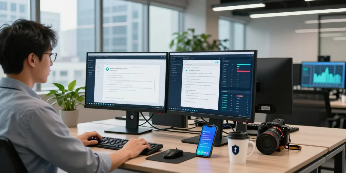 IT professional monitoring security protocols on shs-dome5.com in a modern office