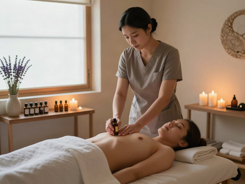 Relaxing 화정출장마사지 session in a tranquil therapy room with soothing ambiance.