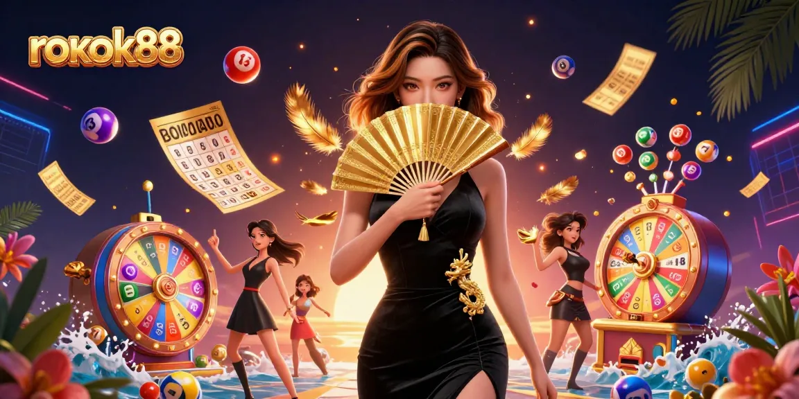 Experience the thrill of gambling at rokok88 with vibrant lottery elements in a dynamic 3D illustration.