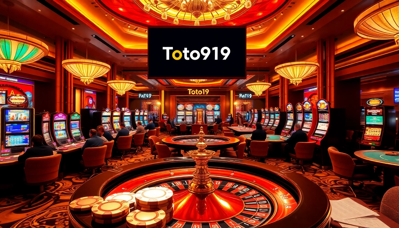 Players strategizing their bets at Toto919 tables in a vibrant casino environment.