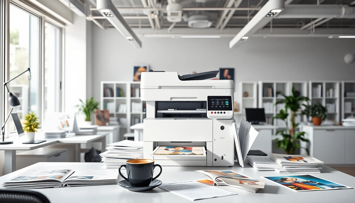 Showcasing printers edmonton alberta in a vibrant modern office setup with creative prints.