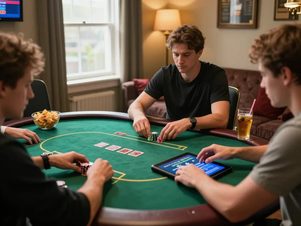 Engaging in poker gameplay on Rik vip app in a cozy home setting.
