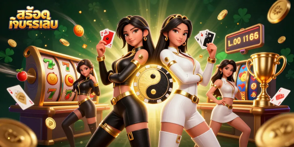 Engage in สล็อตทดลองเล่น with twin stylized Asian women, showcasing dynamic casino elements.