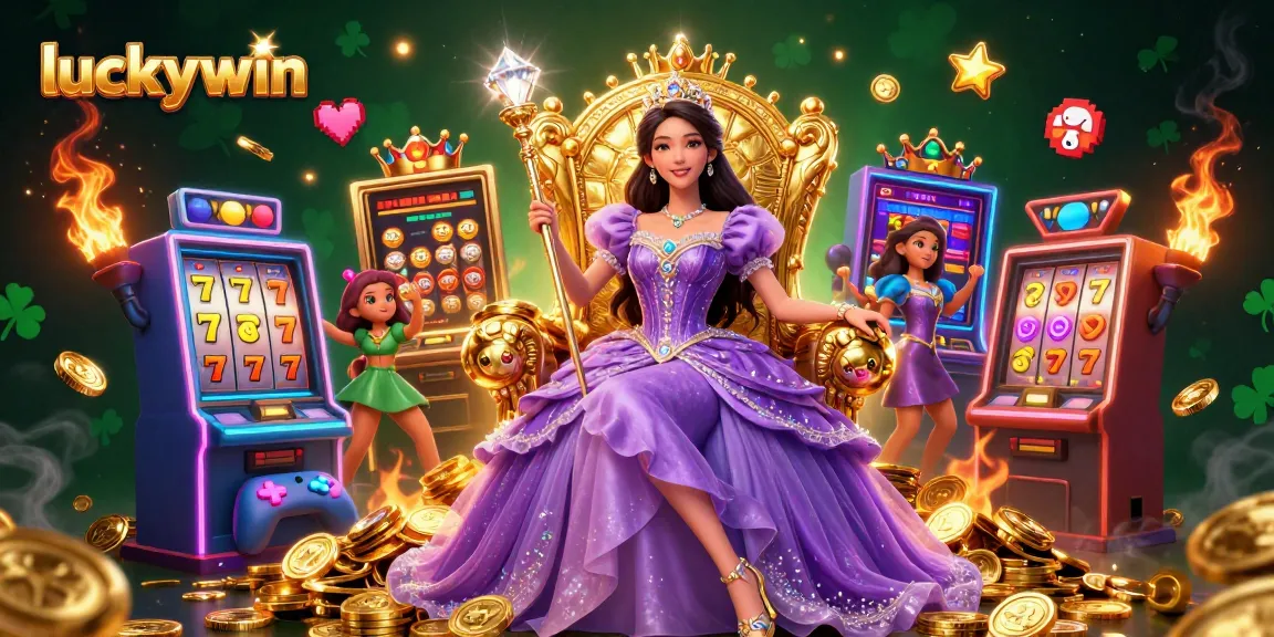 Experience winning moments at luckywin with a stunning 3D casino themed illustration highlighting premium slot machines and a royal figure.