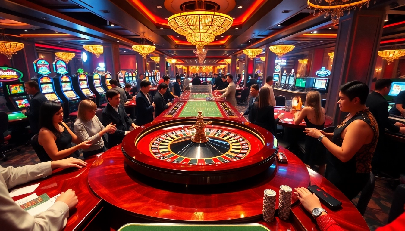 Immersive gambling experience at LC88M.COM featuring a luxurious casino roulette table with eager players.